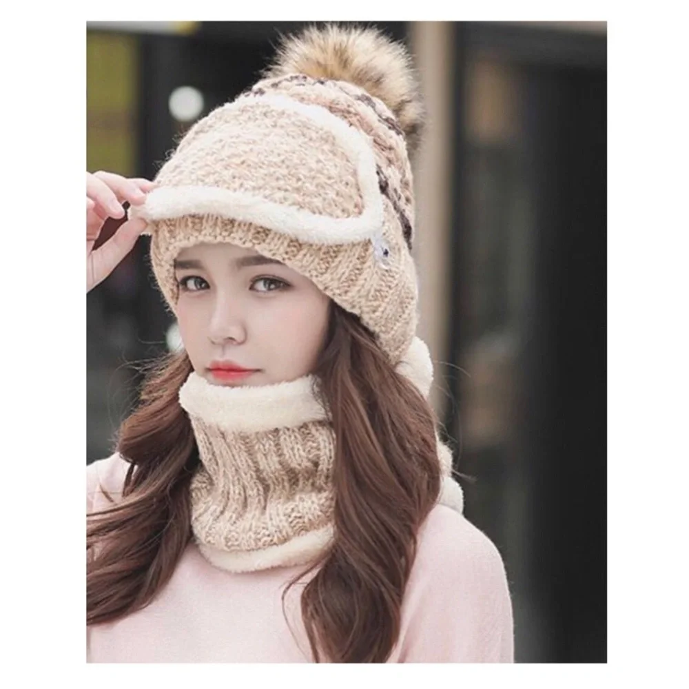 KNIT BEANIE HAT MASK NECK WARMER SCARF